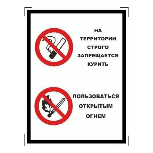 Табличка "На территории строго запрещается курить, пользоваться открытым огнем" А5 (20х15см)