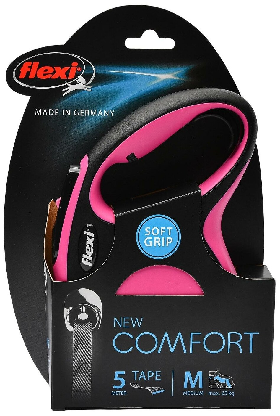 Flexi New Comfort M Рулетка для собак весом до 25кг длинна 5м с лентой розовая - фотография № 3