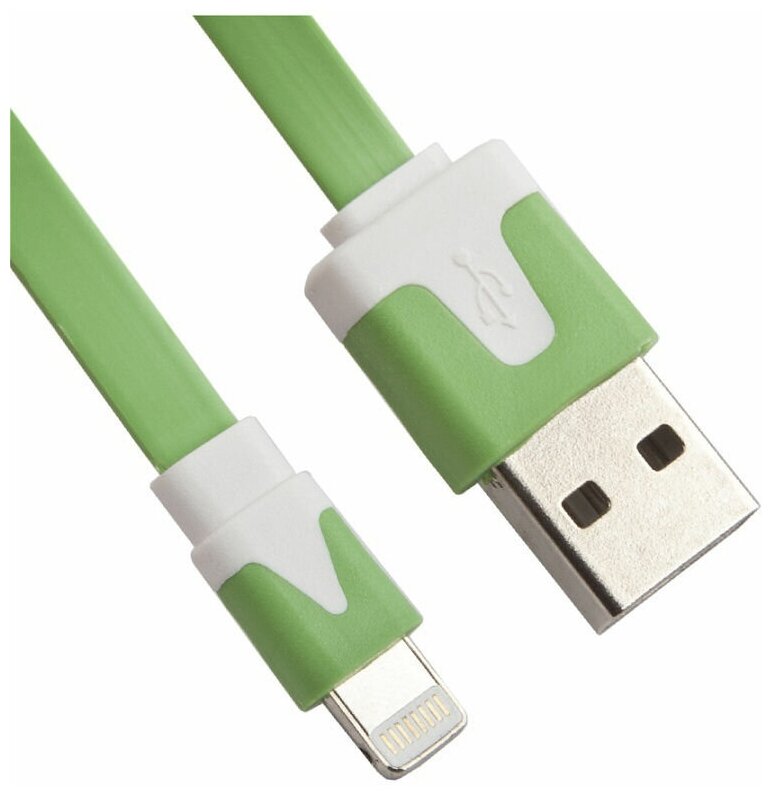 USB кабель "LP" для Apple iPhone/iPad Lightning 8-pin плоский узкий (зеленый/европакет)