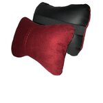 Комплект автомобильных подушек под шею (замш/экокожа, черный/красный, 2 штуки) - изображение