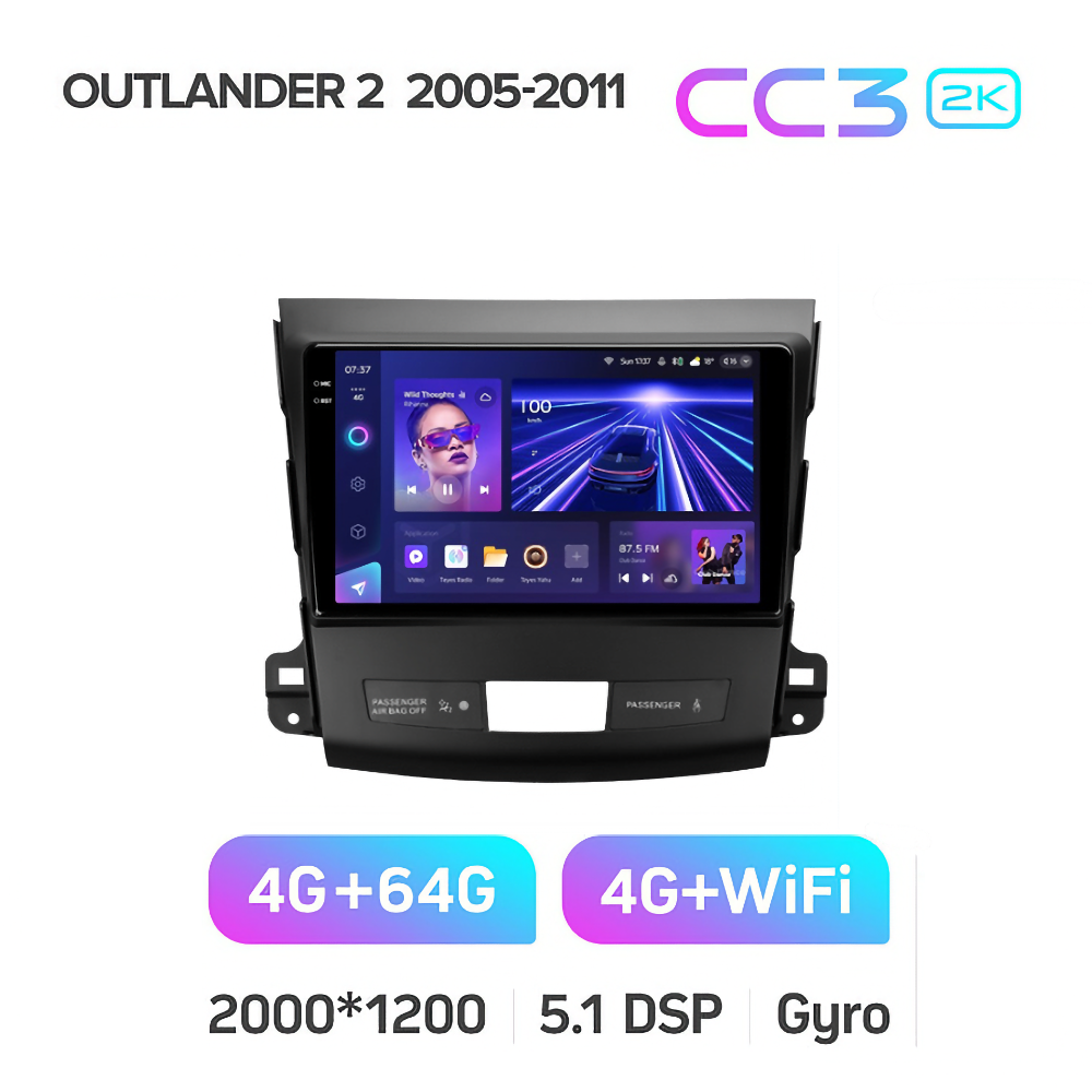 Магнитола Teyes CC3 4/64 2K-display Outlander 2 XL 2005-2011