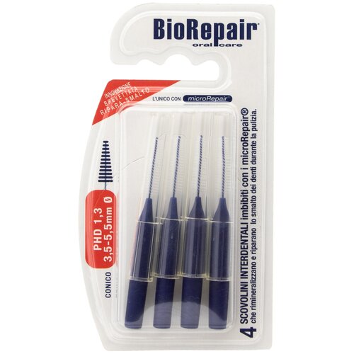 Зубной ершик Biorepair Interdental conico 3.5 - 5.5 mm, синий, 4 шт.