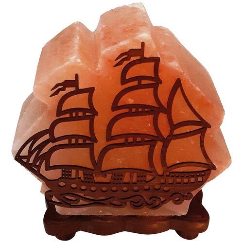 Солевая (соляная) лампа Кораблик с деревянной картинкой SLL-12402 (4-5 кг)