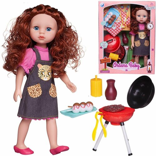 Кукла Ardana Baby шатенка с длинными волосами 37,5 см, игровой набор Барбекю на природе, в коробке - Junfa Toys [WJ-19269/шатенка]
