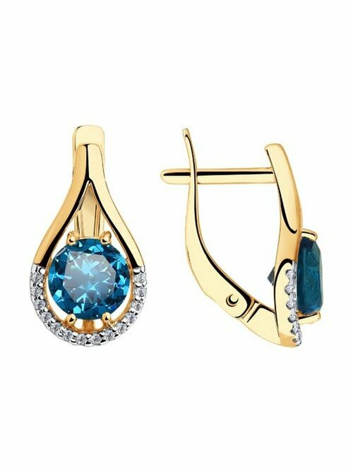 Серьги DS Jewelry, красное золото, 585 проба, Лондон топаз, фианит, синий