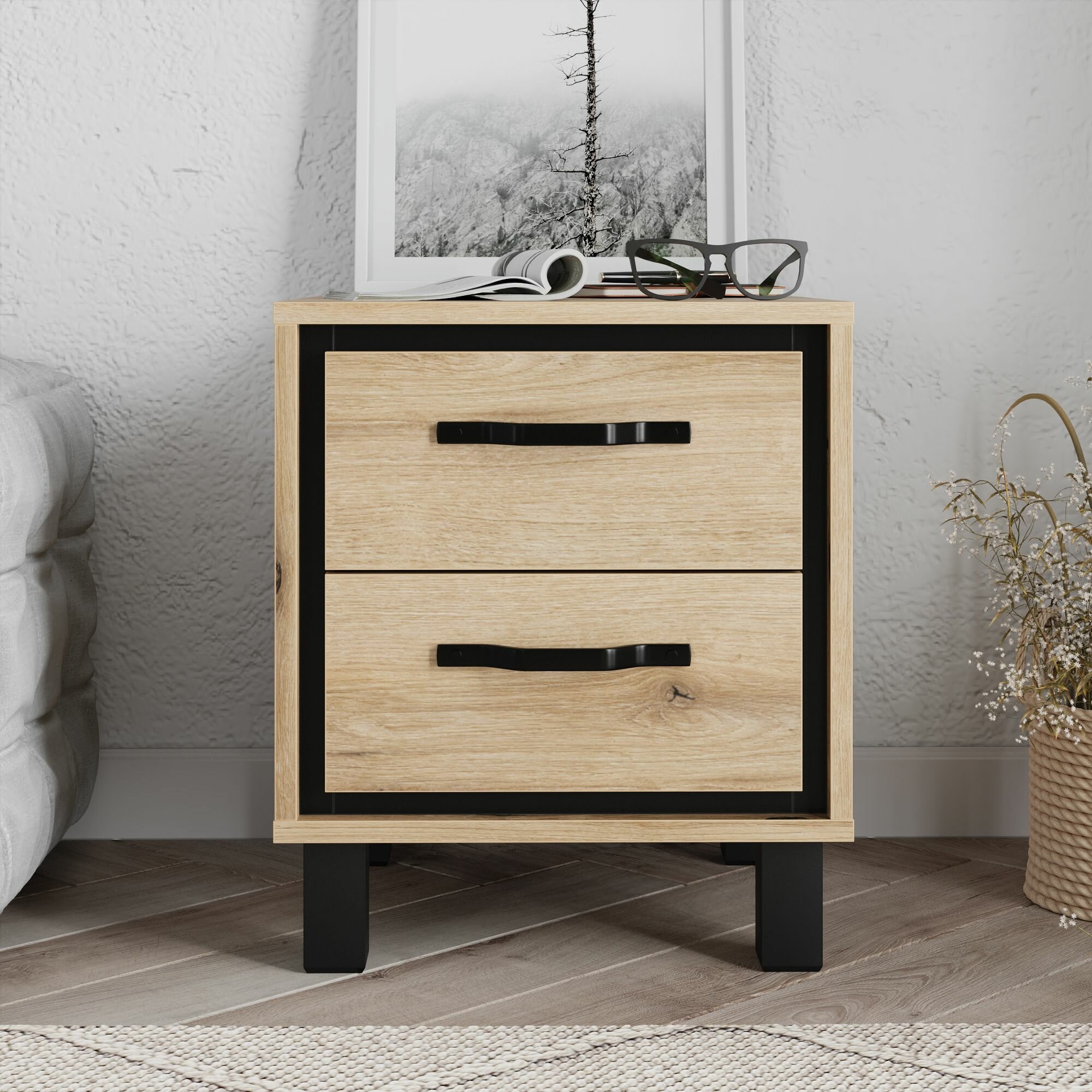 фото Тумба Мельбурн 1011 / Тумба прикроватная с выдвижными 2 ящикам и под стол / Тумбочка для спальни, гостиной, детской, прихожей, 48,9 х 41,8 х 40,4 см