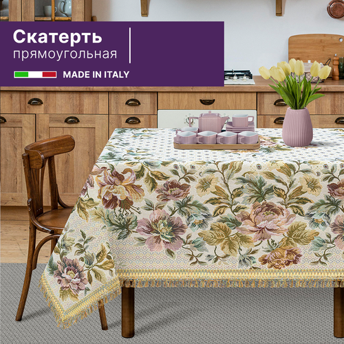 Прямоугольная скатерть из гобелена 150х210 см (Италия) с пионами