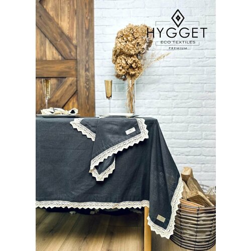 Льняная скатерть Velbekomme с хлопковым кружевом, Лен,160*210, лен