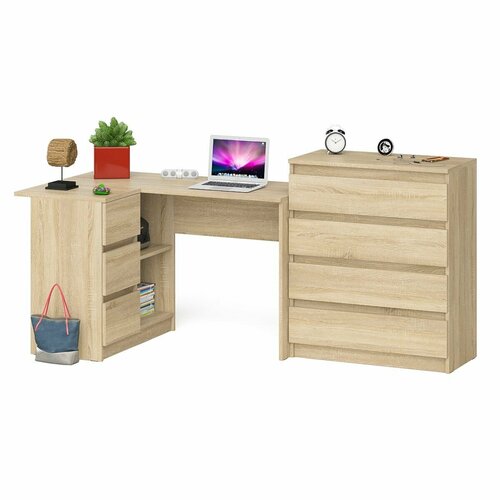 Комод СВК Мори МК800 4-ре ящика с угловым компьютерным столом тумба слева дуб сонома 18738₽