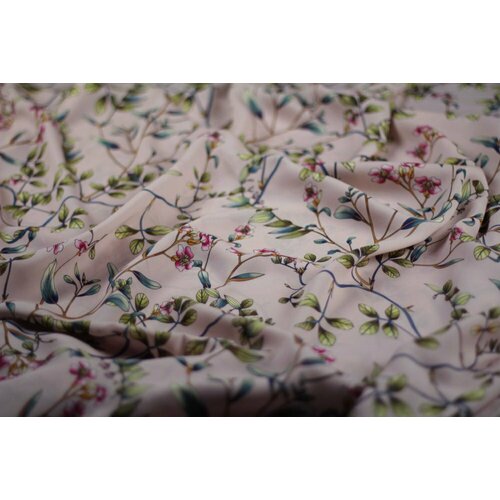 Ткань шелк с мелкими цветочками на пудровом фоне ткань шелк с цветами на горчичном фоне