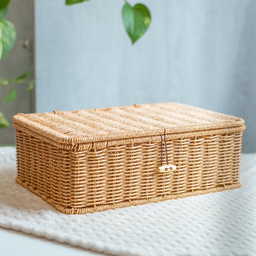 Корзина плетеная для хранения с крышкой