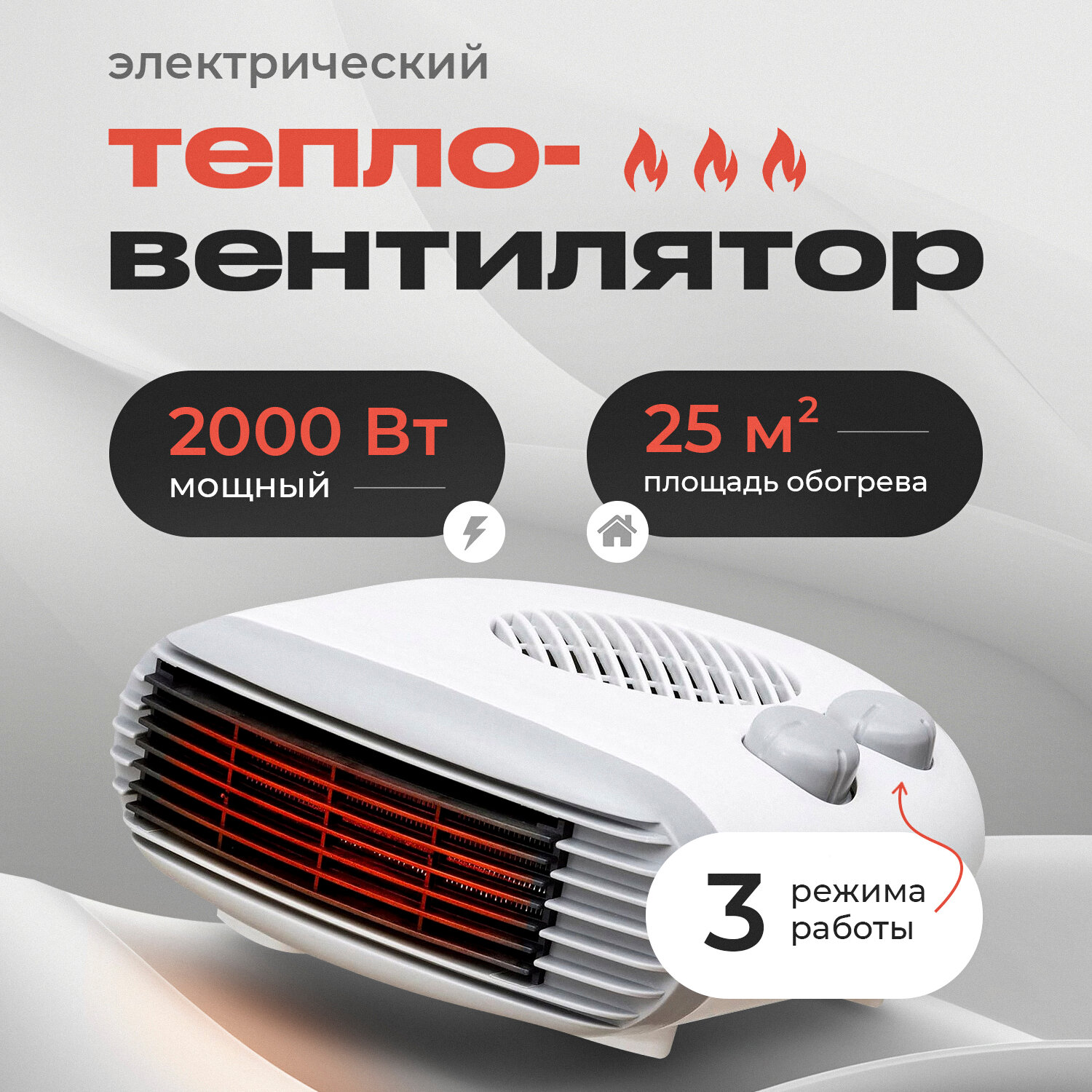 Обогреватель электрический тепловентилятор напольный 2 кВт белый