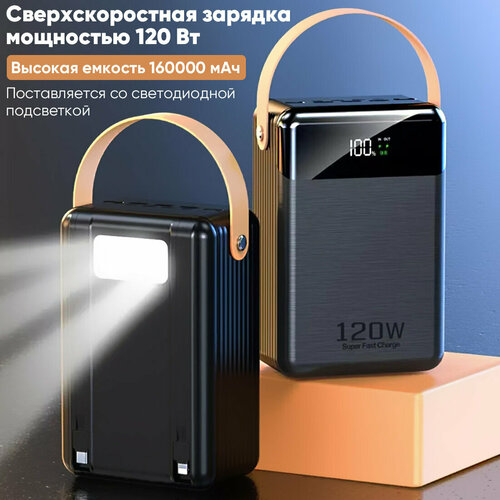 Повербанк с беспроводной зарядкой 160000 mAh портативный внешний аккумулятор мощностью 120вт портативная зарядная станция электростанция уличный мобильный источник питания большой емкости источник питания для прямой трансляции на открытом воздухе 4570₽