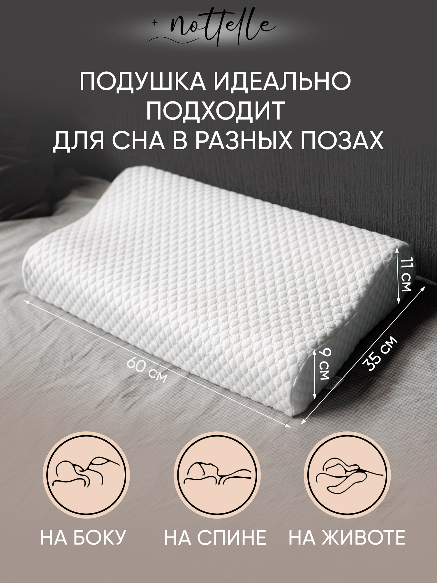 Картинки Подушка ортопедическая анатомическая с эффектом памяти NOTTELLE