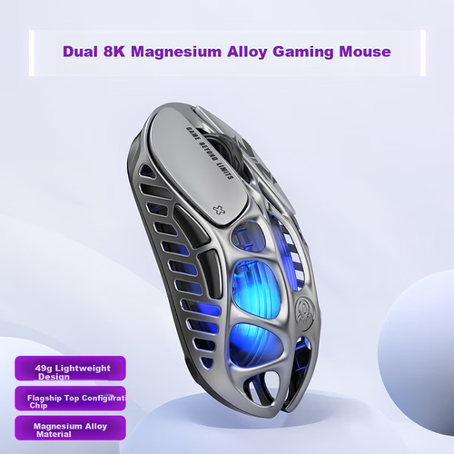 GravaStar Cocoon X PRO WirelessWired Bluetooth Gaming Mouse 3 Modes Mouse 8k Receiver 49g Magnesium Alloy Lightweight Long Battery Life Hollowed-out Mouse Interstellar Silver 6381₽