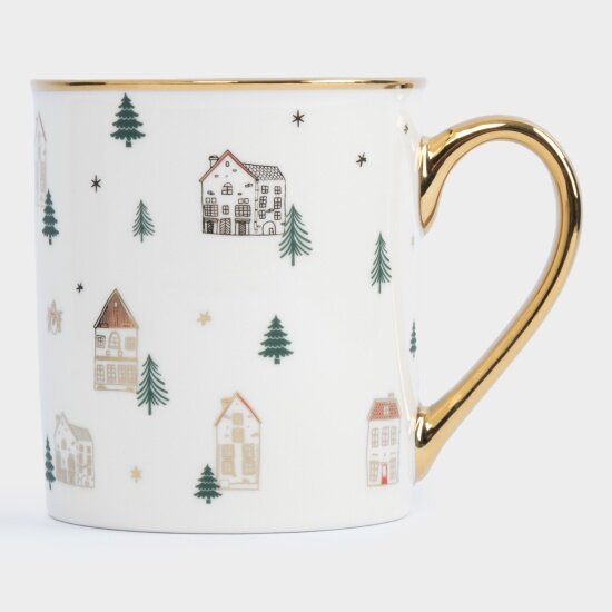 Кружка Anna Lafarg Townlet Домики и ели 300 мл фарфор бело-золотистый (ANLAF-EL2401-4)