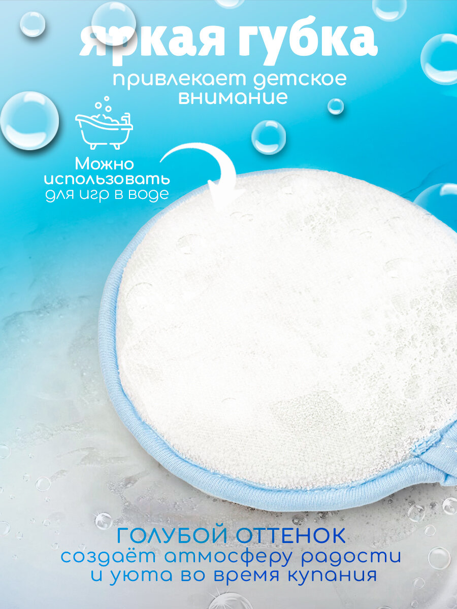 Мочалка детская для купания Доляна «Мышонок», d=11.5 см, цвет голубой — фото 1