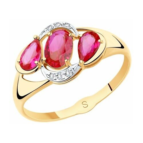 фото Золотое кольцо sokolov 715513 с фианитом и рубиновым корундом diamant-online