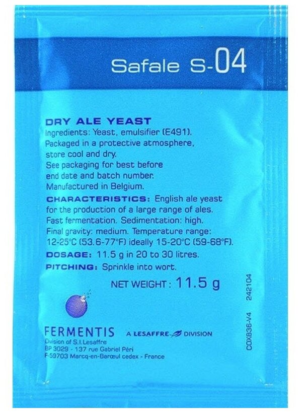 Дрожжи Fermentis пивные Safale S-04 (1 шт. по 11.5 г)