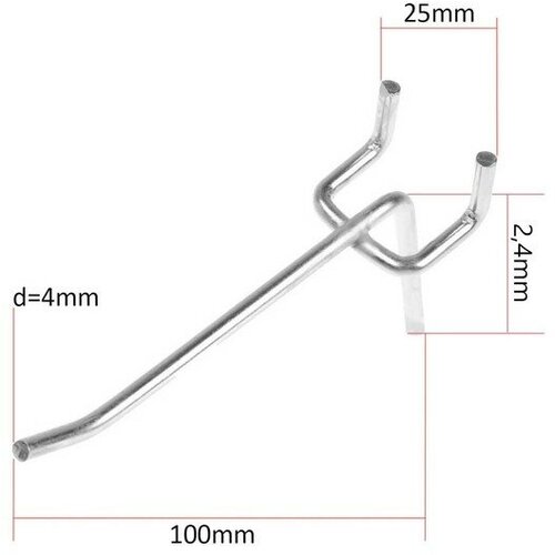 Крючок одинарный для металлической перфорированной панели, L=10, d=4, шаг 25