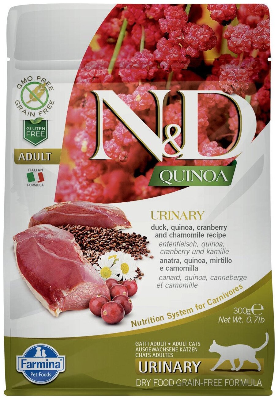 Farmina N&D Quinoa Cat Grain Free Urinary Duck сухой беззерновой корм для взрослых кошек для профилактики МКБ с уткой и киноа - 300 г