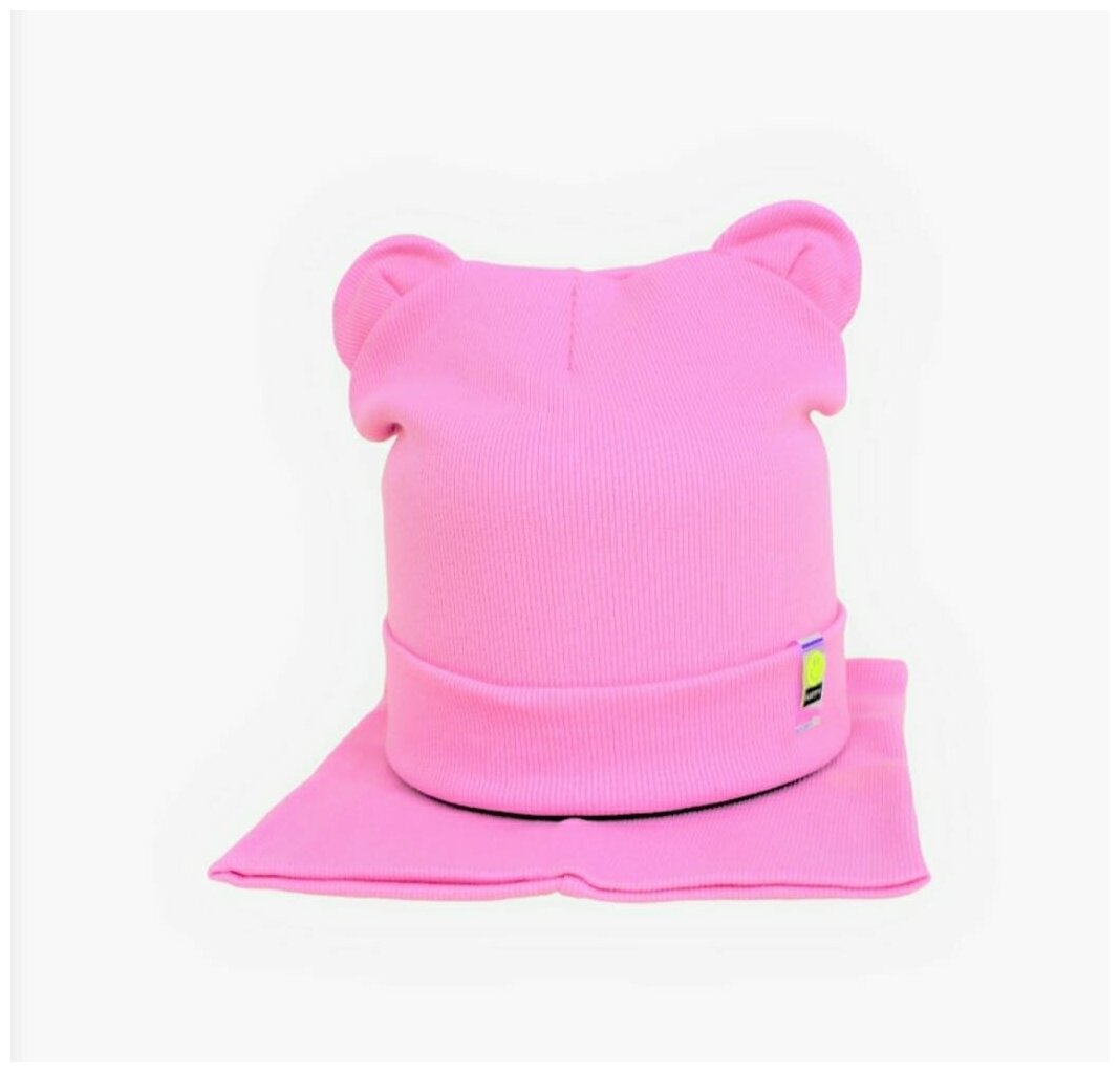 Комплект шапка и снуд для девочки и мальчика шапка детская бини и снуд весна и осень демисезонный из хлопка кашкорсе размер 50-53 розовый