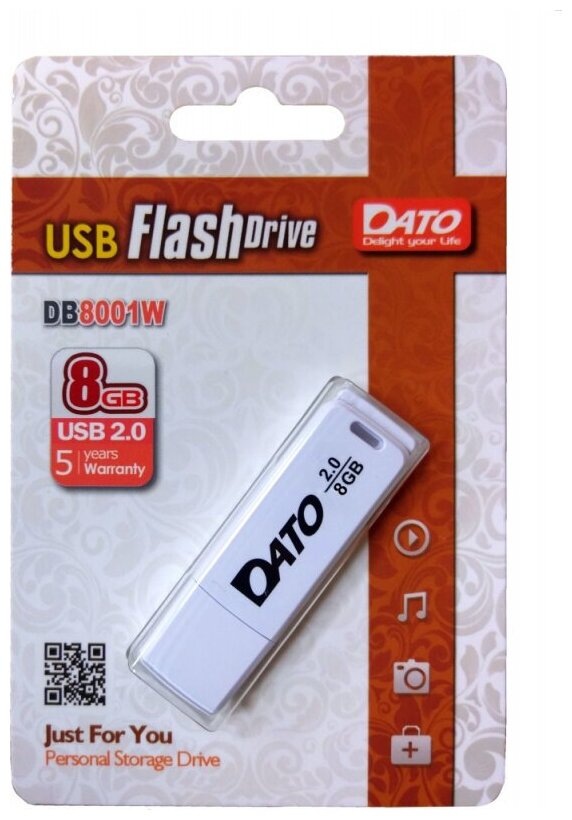 Флеш Диск Dato 8Gb DB8001 DB8001W-08G USB2.0 белый