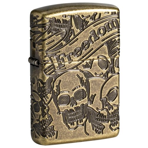 Оригинальная бензиновая зажигалка ZIPPO Armor™ 49035 Freedom Skull с покрытием Antique Brass