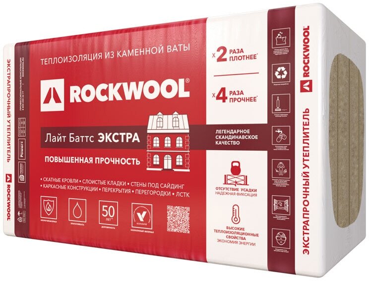 Утеплитель Rockwool Лайт Баттс Экстра 50х600х1000 мм 4,8 кв. м