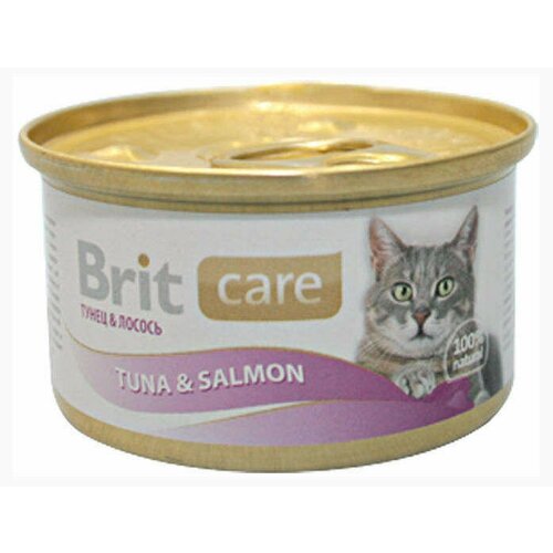Консервированный корм для кошек Brit Care тунец и лосось, 80 г, 6 шт