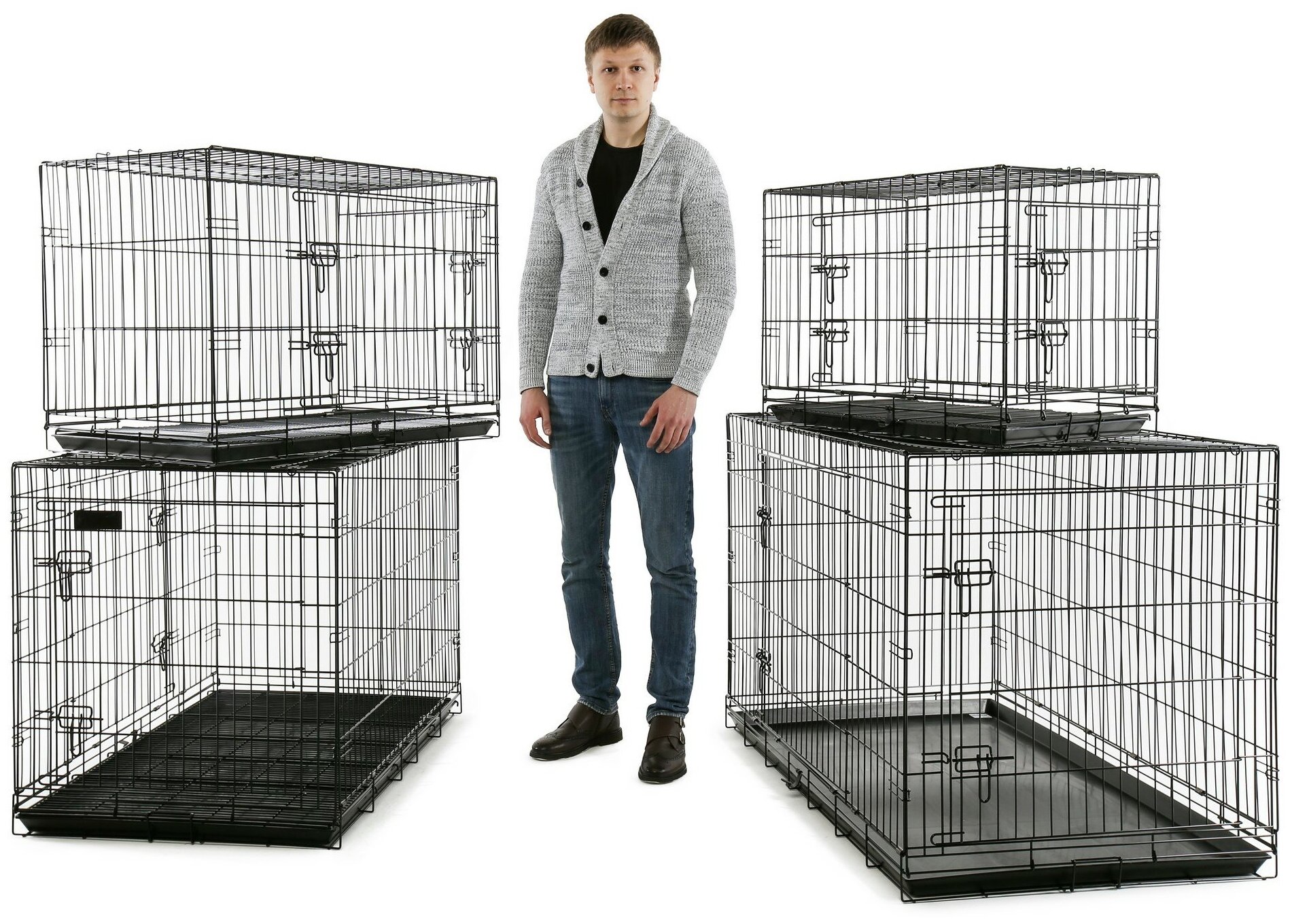 Клетка для собак металлическая ТоТо № 3+ черная, с 2-мя дверьми, поддоном и сеткой (78х49х56.5см) - фотография № 6