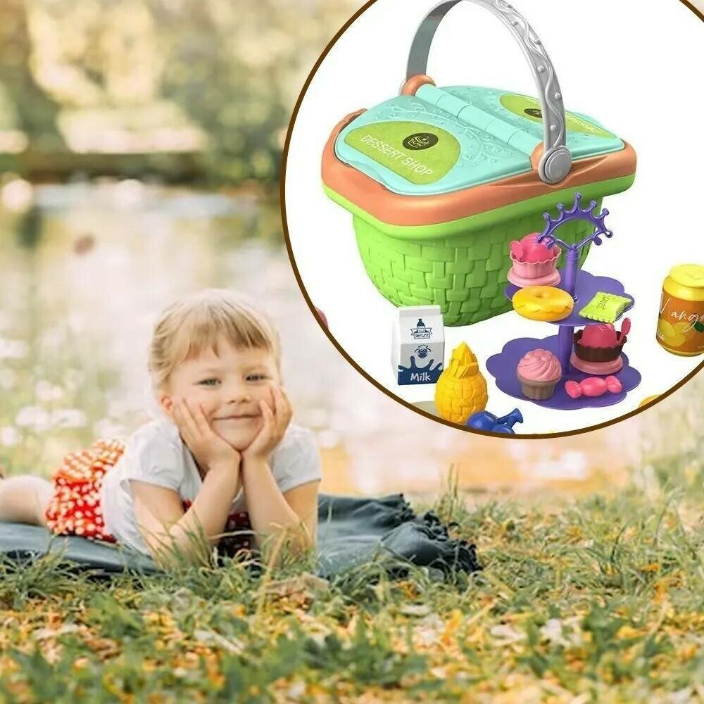 Игровой набор Пикник (зеленый) 27 предметов / Детский набор для пикника