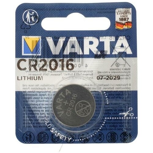 Батарейка литиевая Varta, CR2016-1BL, 3В, блистер, 1 шт. батарейка литиевая varta cr2016 1bl 3в блистер 1 шт