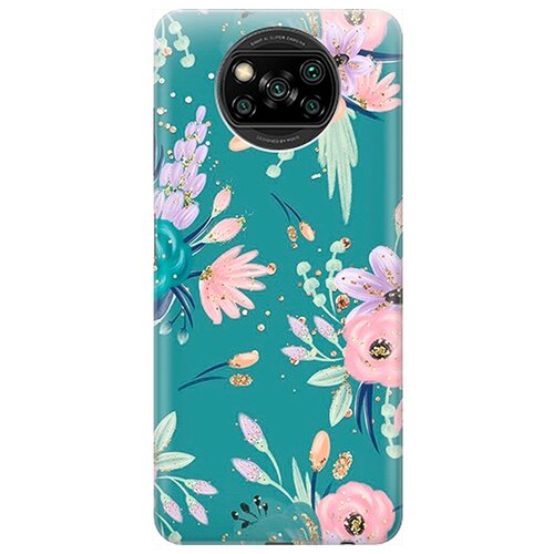 фото Re:pa чехол - накладка artcolor для xiaomi poco x3 с принтом "цветы и золотые блестки"