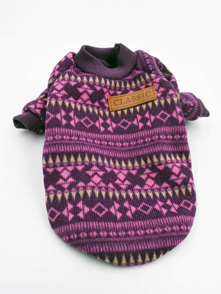Свитер одежда теплая для собак кошек Орнамент фиолетовый размер S