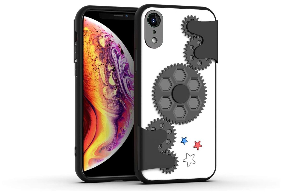 Чехол силиконовый для iPhone XR 6.1" Spinner series (антистресс) белый с черным