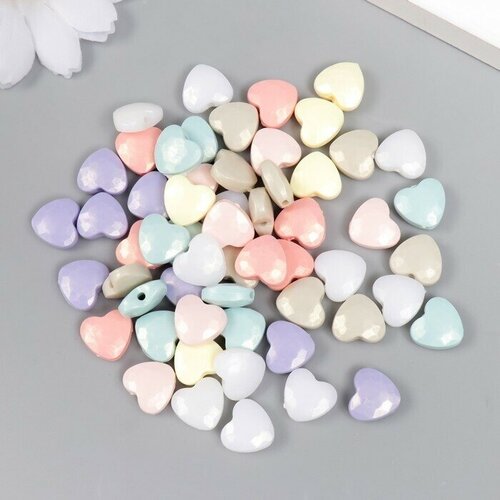 Бусины для творчества пластик Сердце грани Пастель жемчужные набор 20 гр 05х11х11 см 494₽