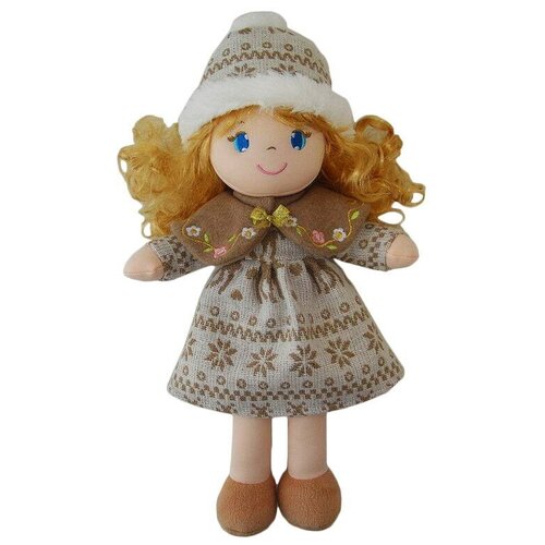 Мягкая игрушка ABtoys Кукла в бежевой шапочке и фетровом платье, 36 см, мультиколор