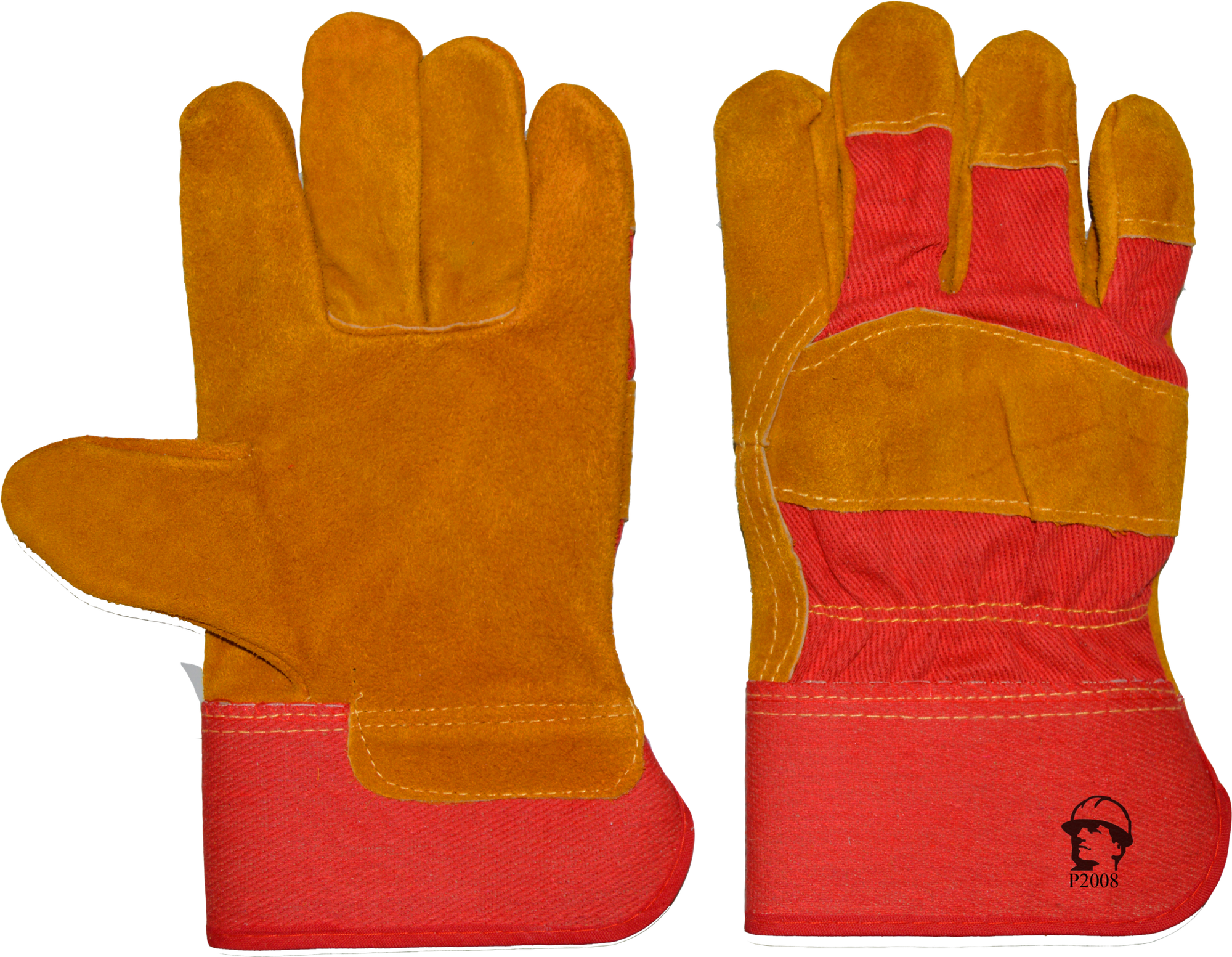 Перчатки спилковые комбинированные Опторика Р2008, рыжий/красный