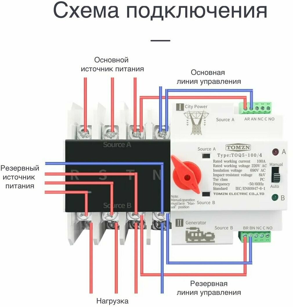 Автомат ввода резерва TOMZN TOQ5-100/4 - фотография № 4