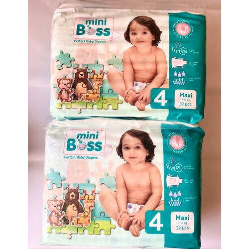 Детские подгузники Mini Boss Maxi 7-18 кг ( Размер 4 / L ), 64 шт