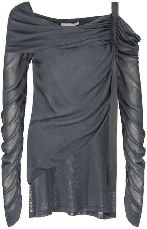 Блуза  Alberta Ferretti, нарядный стиль, открытые плечи, полупрозрачная, размер 46, черный
