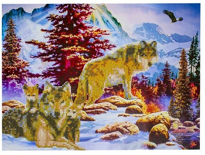 Набор для творчества Алмазная мозаика Волки 40*50см частичная выкладка 87114