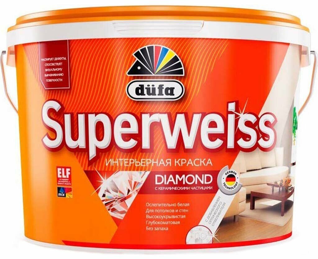 Краска водно-дисперсионная Dufa Superweiss RD4 моющаяся глубокоматовая белый 5 л