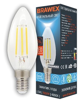 Упаковка светодиодных ламп Brawex LED Filament Candle 9W 4000K E14 C35F-E14-9N (10шт)