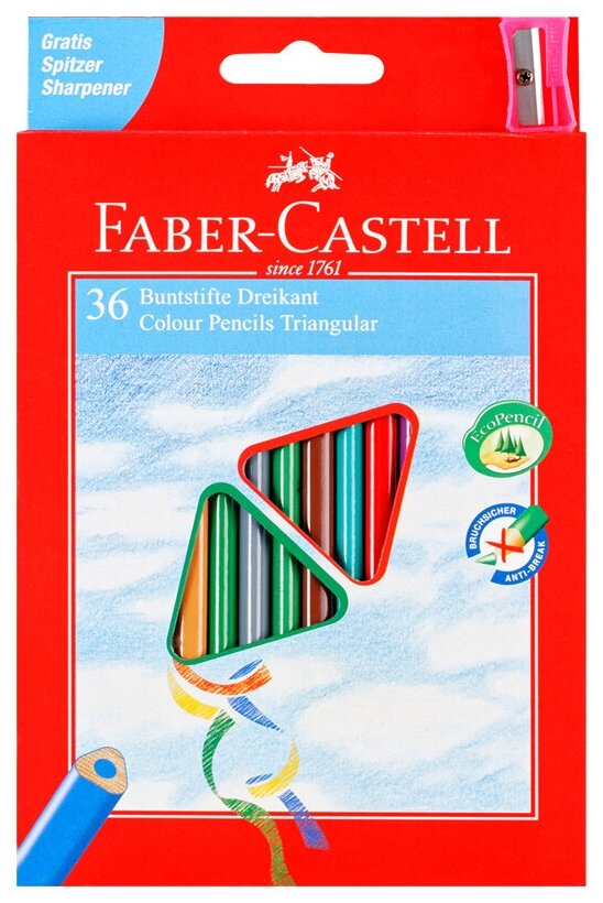 Карандаши цветные Faber-Castell 36 цветов с точилкой, трехгранные, заточенные