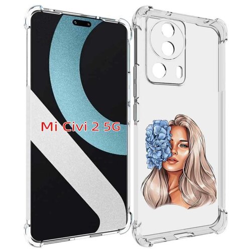 Чехол MyPads блондинка-с-голубыми-цветами женский для Xiaomi Civi 2 задняя-панель-накладка-бампер