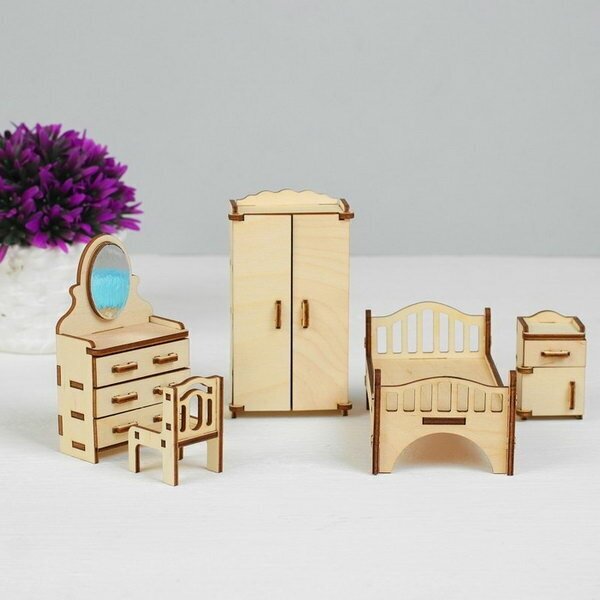 Набор деревянной мебели для кукол "Спальня", 5 предметов