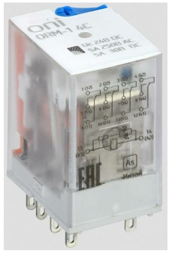ONI Реле интерфейсное ORM-1 4C 24В DC с LED и тест. кнопкой ONI ORM-1-4C-DC24V-L-B