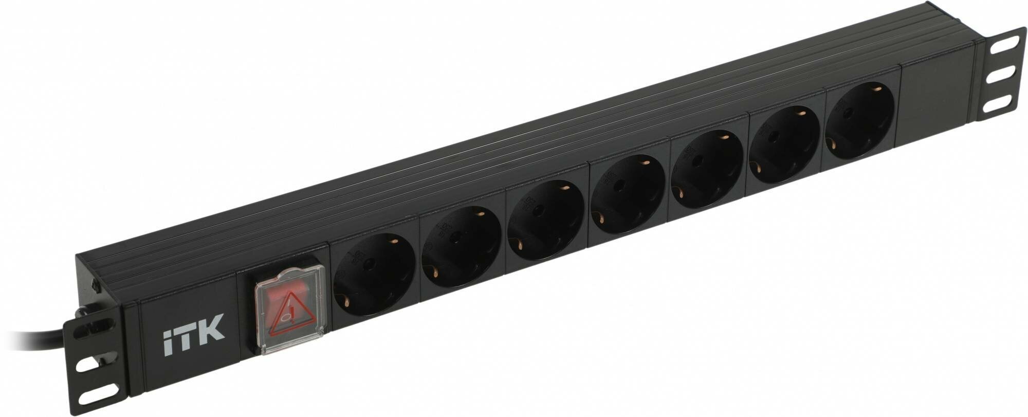 PH12-7D1-P ITK PDU 7 розеток DIN49440 (нем. cтанд.) с LED выключателем, 1U, шнур 2м вилка DIN49441 (нем. станд.), профиль из ПВХ, черный IEK - фото №10